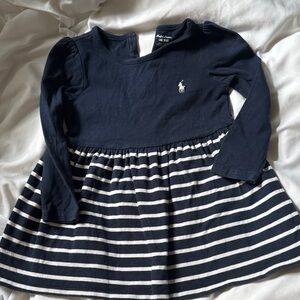 Ralph Lauren Navy and White Striped Long Sleeve Knit Dress. 24 months